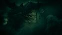 The bloated, jowelly face of a Great Unclean One, Greater Daemon of Nurgle, lit in green smoke in Total War: Warhammer 3