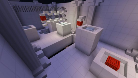 Best Minecraft maps - the Fireworks Parkour map has lots of cube-like structures, with some cubes coloured in red.