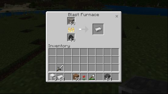 Minecraft blast furnace - smelting iron ore with coal in a blast furnace to make iron ingots.
