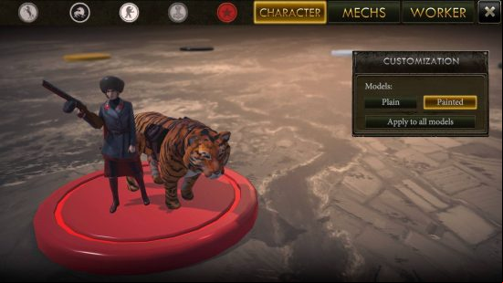 Best PC board games - a board game piece from Scythe, which has a woman with a big gun and fur hat, accompanied by a tiger.