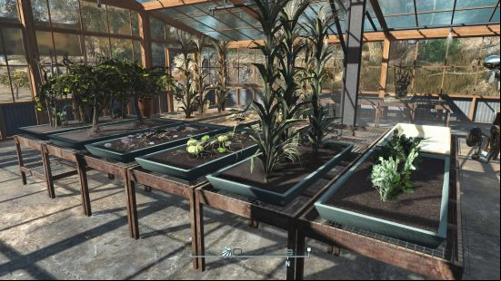 Best Fallout 4 mods: A thriving greenhouse containing an assortment of plants