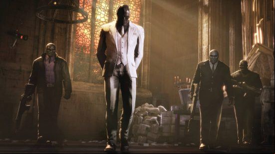 Best Christmas levels - Black Mask and his goons are in a dimly lit church in Batman: Arkham Origins.