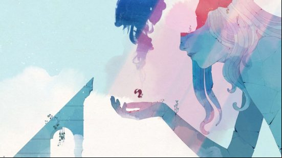 Best relaxing games - Gris: The protagonist navigates a crumbled statue in Gris, one of the best relaxing games