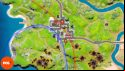 Orange pins showing all three Fortnite Omni Chips locations in Greasy Grove.