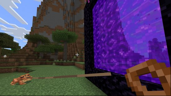 A Minecraft frog creates a froglight via a nether portal