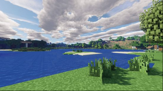Best Minecraft shaders - Ebin shader showing a deep blue lake.