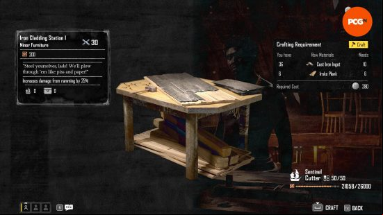 The Iron Cladding Station blueprint, one of the furniture items in the best Skull and Bones ship loadout.