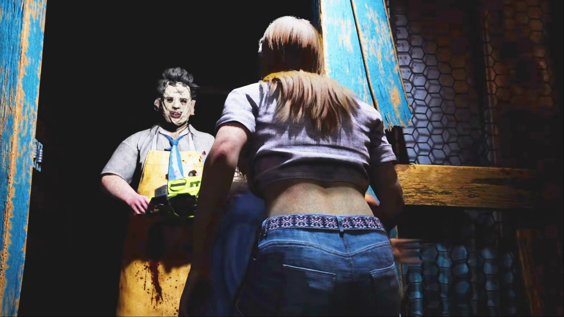 Texas Chainsaw Massacre horror game is no Dead by Daylight: Leatherface from Texas Chainsaw Massacre attacks a victim.