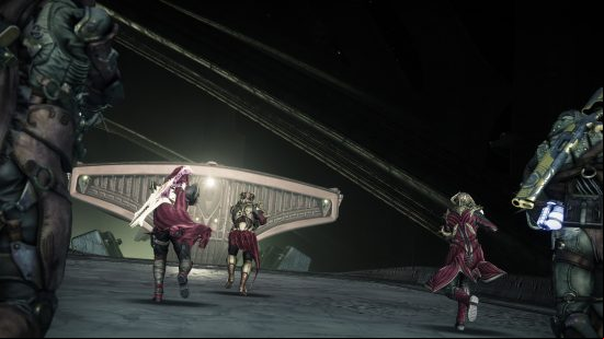 The best Destiny 2 King's Fall weapons: Several Guardians stand outside the entrance to the Dreadnought.