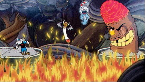 Best Disney games Cuphead: Cuphead and Mugman face a terrifying boss