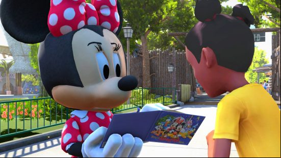 Best Disney games Disneyland Adventures: Minnie Mouse signs an autograph book for a little girl