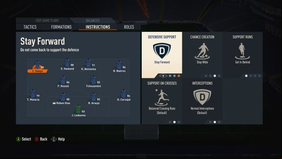 The best FIFA 23 customer tactics: a menu screen shows options to change player instructions