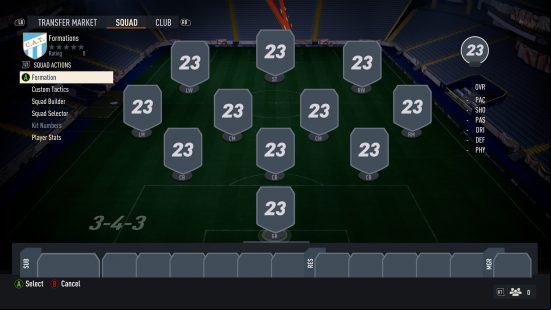 Best FIFA 23 formations for career and Ultimate Team: a blank formation sheet from a football game