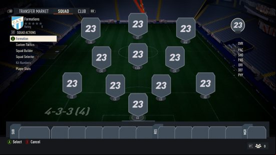 Best FIFA 23 formations for career and Ultimate Team: a blank formation sheet from a football game
