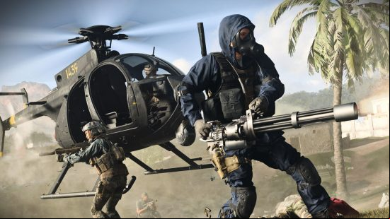 Modern Warfare 2 Spec Ops co-op mode details: a soldier holds a minigun, firing into the distance