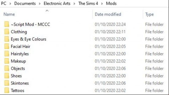 Sims 4 CC mods folder