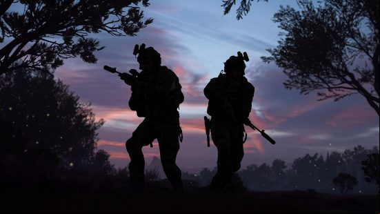 How to turn off Modern Warfare 2 crossplayL Two operators stand back to back under a sunset
