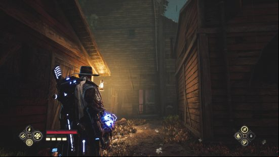 Evil West unique chests locations - Jesse is standing outside of a windmill in a small town.
