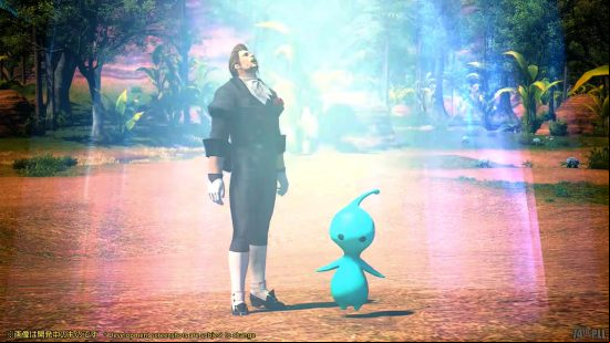 FFXIV 6.3 Live Letter 74 - Hildibrand looks up at a glowing light next to a tiny blue creature