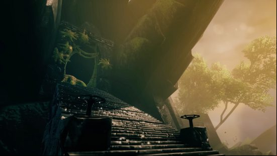 Valheim Mistlands release date, enemies, crafting, and more: A staircase in the Mistlands.