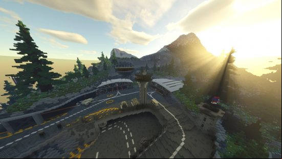 Best Minecraft servers: The military base area in the Grand Theft Minecart server world.