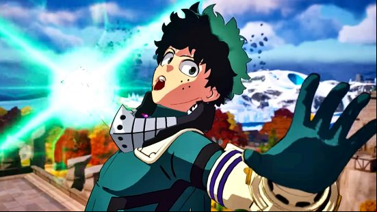 Fortnite Chapter 4 Season 1 - Deku from My Hero Academia yells as he charges up energy in his right hand