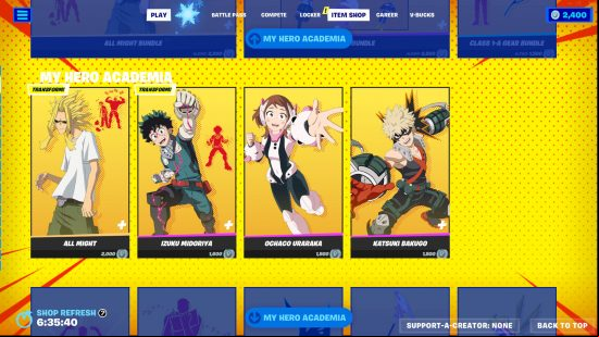 Fortnite My Hero Academia skins - all four available skins in the shop.