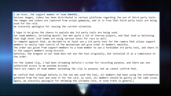 A comment discussing UNNAMED_ using addons in Final Fantasy XIV Omega Protocol Ultimate Race to World First
