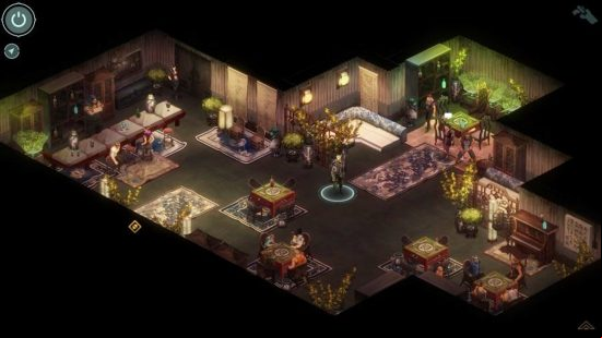 Games like Fire Emblem: the dark and gloomy inside of a building in the grid-based Shadowrun: Hong Kong 