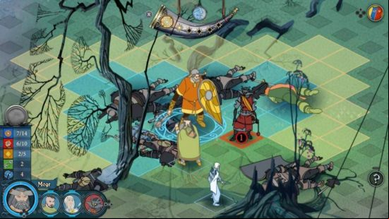 Games like Fire Emblem: A series of disney-style characters from norse mythology appear on a grid-base board in The Banner Saga
