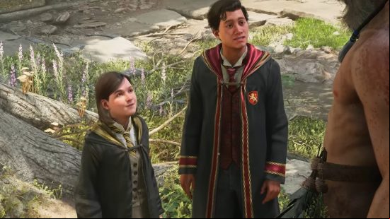 Hogwarts Legacy companions: Player characters stands next to Poppy Sweeting as they both talk to a centaur.