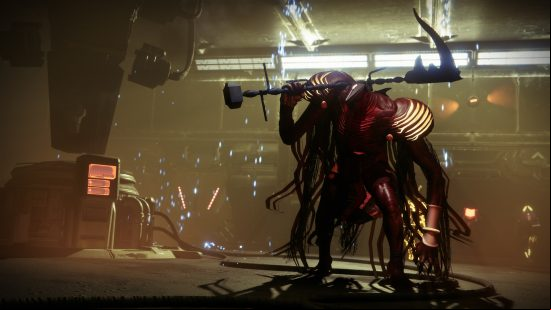Destiny 2 error codes: a huge brute stands in the shadows holding a gigantic hammer
