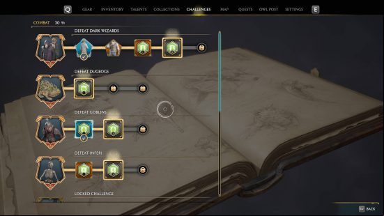 Hogwarts Legacy challenges - the bulk of the available combat challenges.
