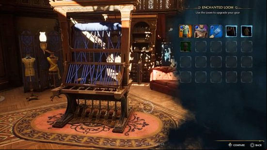 Hogwarts Legacy upgrade gear: The Enchanted Loom, a station that can be conjured to upgrade gear in the Room of Requirement.