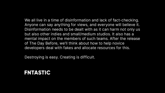 The Day Before gameplay trailer sparks weird Fntastic statement: a statement from The Day Before developer Fntastic about disinformation