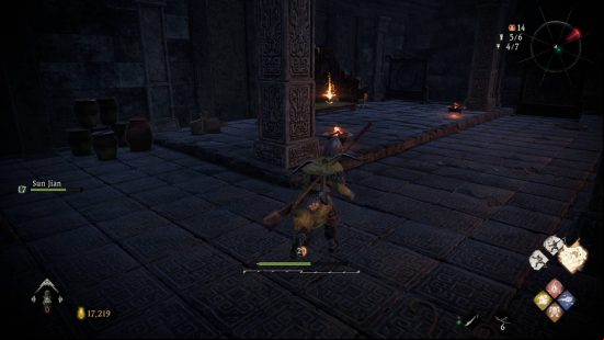 Wo Long Dragon's Vein crystals essences - a player is inside a throne room with an essence on the throne ahead.