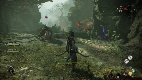 Wo Long Dragon's Vein crystals essences - A player stands between two tigers and the location of a Dragon's Vein essence.