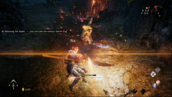 Wo Long deflect how to - a warrior has just successfully deflected an attack, staggering the opponent briefly. The opponent is a Yellow Turban peasant soldier.