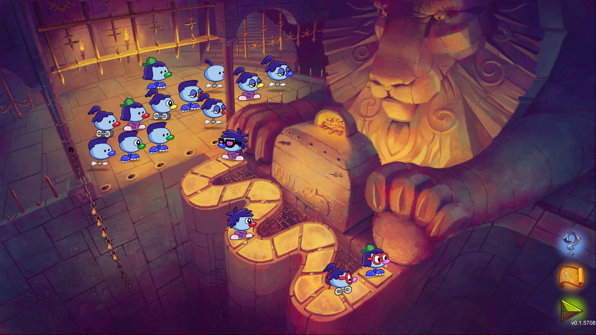 Best educational games: Zoombinis. Image shows a bunch of Zoombinis facing a problem.