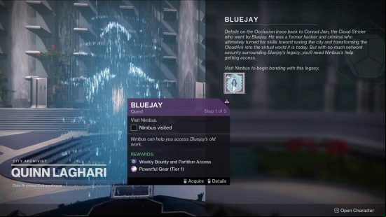 Destiny 2 Bluejay quest: a hologram gives the player a quest