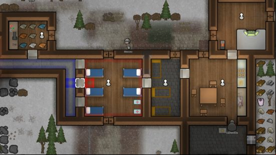 A colonist is walking outside of a bedroom in one of the best Rimworld mods.