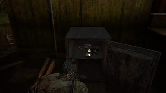 The Last of Us training manuals: a man searches a dark room for a book.