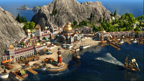 Ubisoft Steam sale - A city built on the coastline by mountains in Anno 1800