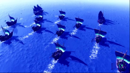 Age of Empires 2 DE update - a fleet of boats sails across a clear blue ocean