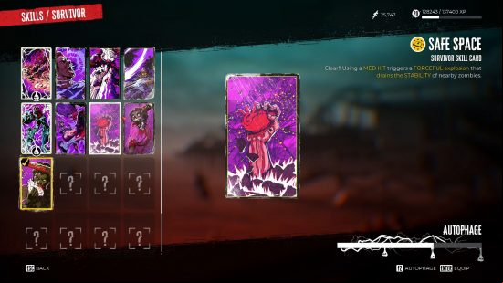 The Dead Island 2 skills menu depicting all Survivor skills unlocked by the player.