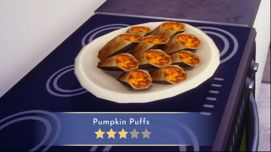 best Dreamlight Valley recipes: Pumpkin puffs rest on a plate on the counter top.