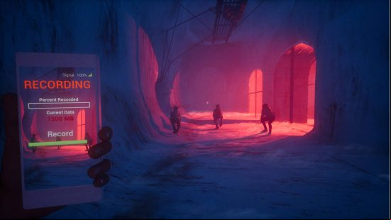 Best ghost games: dark cave with an eerie red light coming fron an opening on the right side.