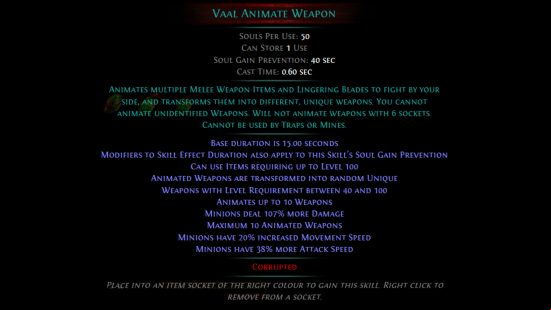 PoE Crucible - Vaal Animate Weapon gem