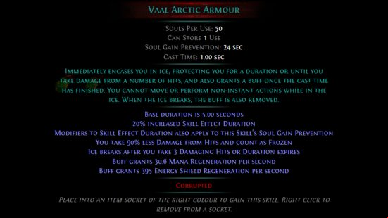 PoE Crucible - Vaal Arctic Armour gem