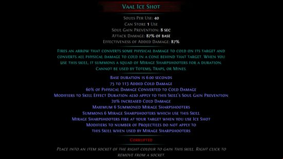PoE Crucible - Vaal Ice Shot gem
